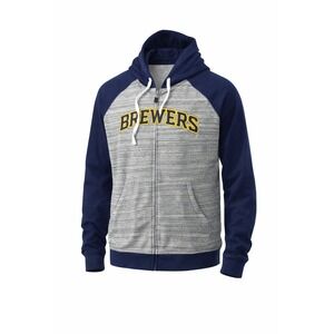 NWOT Majestic Milwaukee Brewers Full Zip Hoodie Heather Gray Navy Blue Men's S